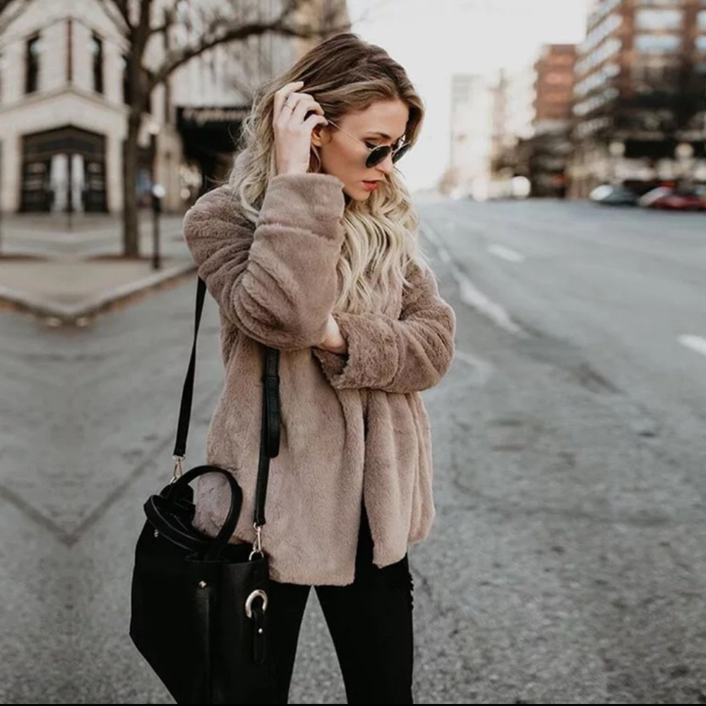 Softest Khaki Fleece Fuzzy Coat ** - Picture 2 of 5